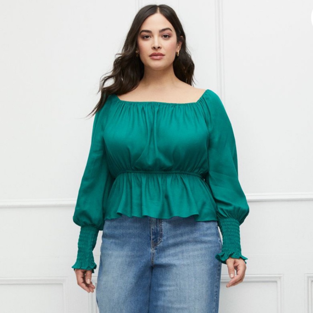 New Green plus size 22/24 peplum puff sleeve top